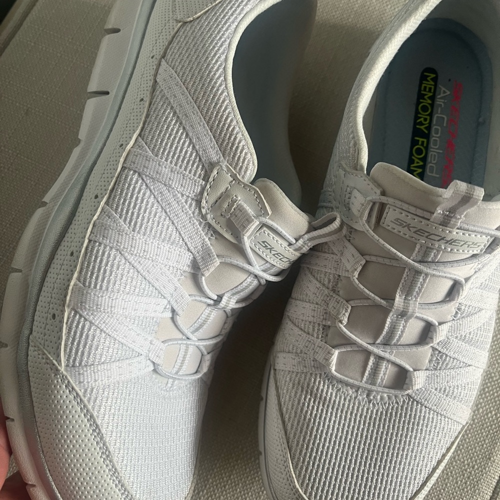 Skechers White Knit Sneakers with Memory Foam